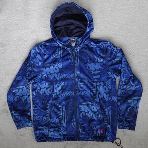 And1 Jacket Men's Large Blue Allover Print Full Zip Jump Shot Hooded Graffiti